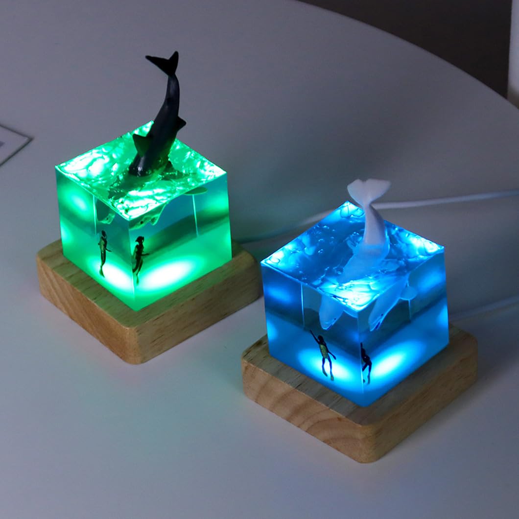 Visiolex Shark Diver Night Lamp, Table Lamp, Handmade Resin Shark Lamp, Ocean Resin Cube Jewelry, Glow-In-The-Dark Night Lamp, Novelty Desktop (Beluga Whale)