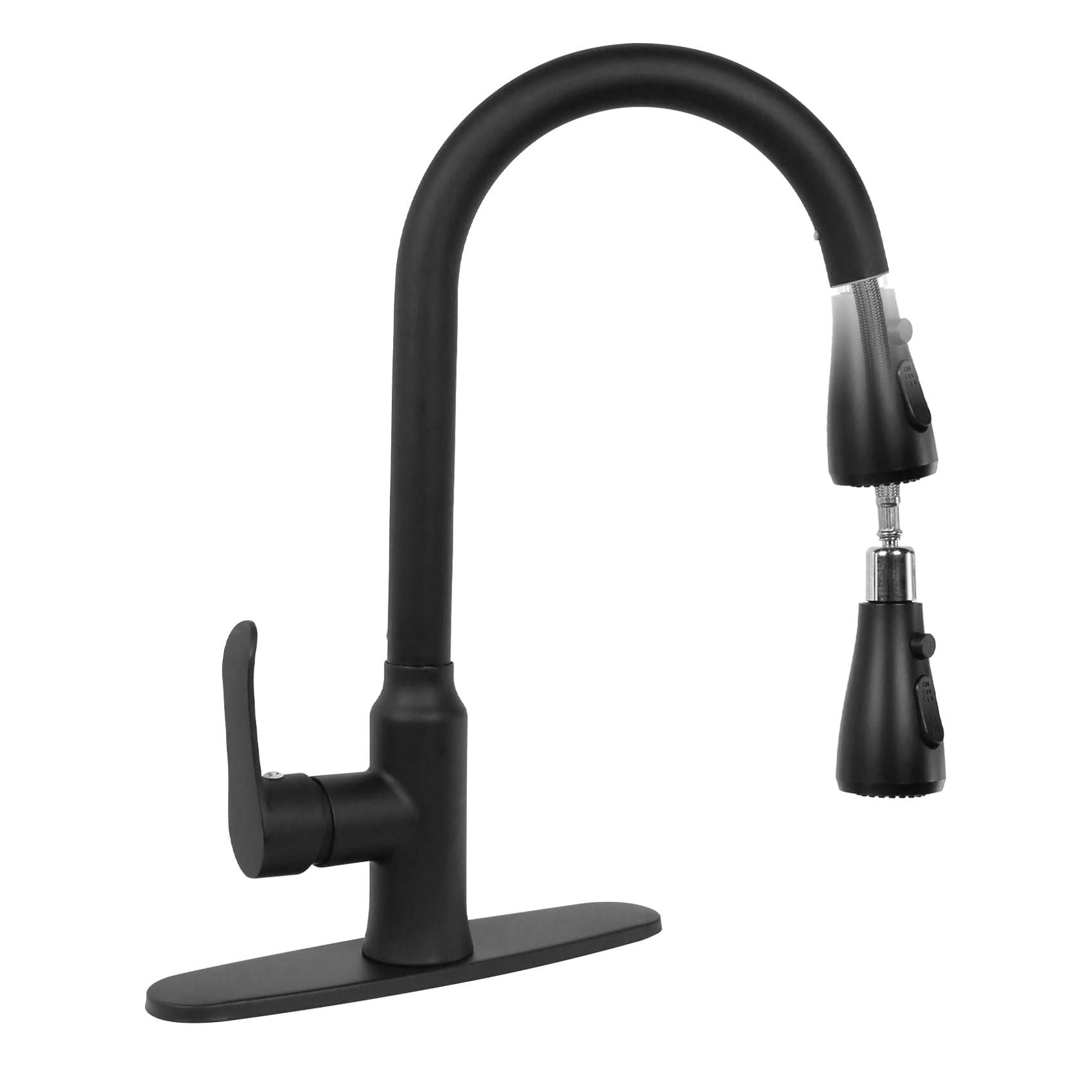 Makein Black Kitchen Sink Faucet, Kitchen Faucet With Pull Down Sprayer, Stainless Steel Single Handle Faucet For Kitchen Sink With Deck Plate, Fitted For Rv, Bar, Laundry, Apartments, Farmhouse