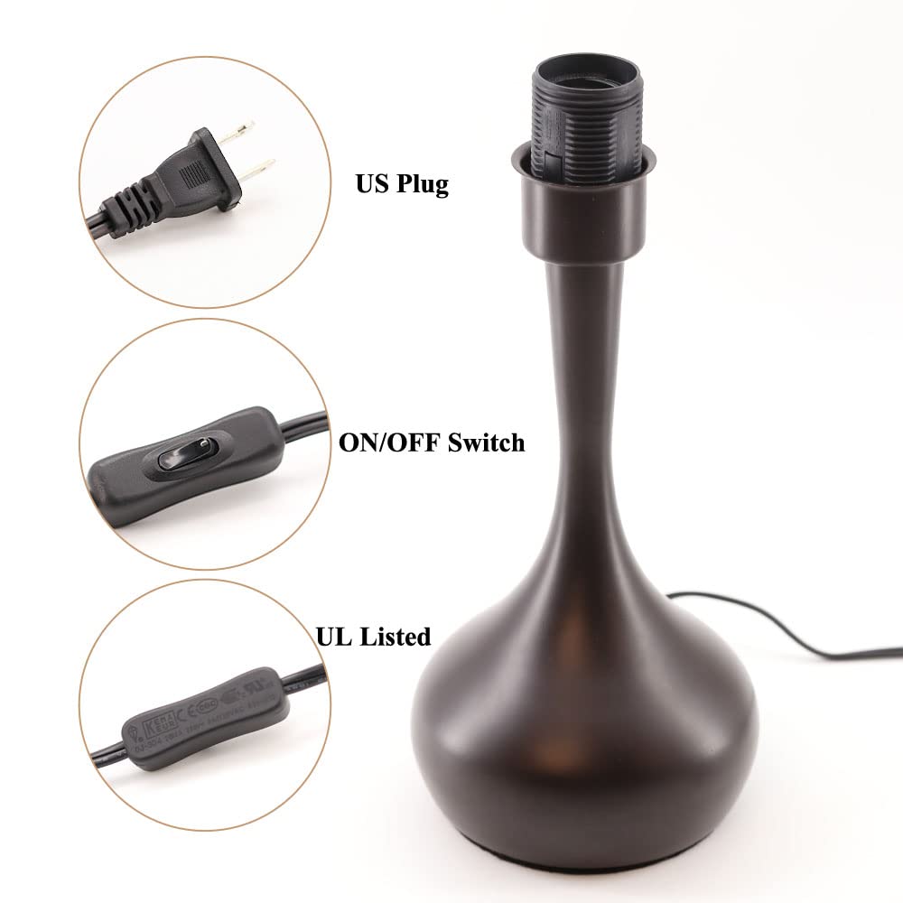 Kunjoulam Modern Table Lamp Brown Base, 17.3" Small Desk Light With Metal Droplet, Cylinder Linen Drum Shade, Nightstand Lamp For Bedroom Living Room Nightstand Office
