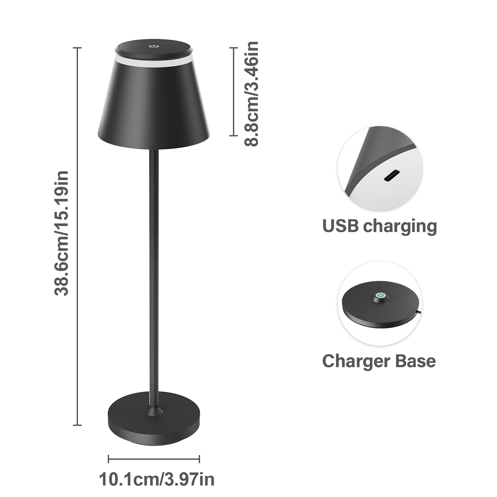 Neoglint 5000Mah Aluminum Rechargeable Cordless Table Lamp, Touch Control 3 Color Dimmable Battery Operated Lamp With Timer, Ip54 Waterproof Lamp For Outdoor Indoor Restaurant Bar Cafe Bedroom(1 Pack)