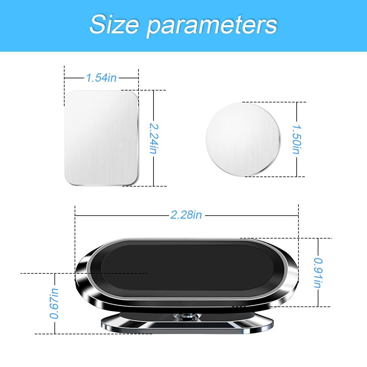 Moioee Magnetic Phone Mount For Car, Flat Phone Magenet Universal For Cars,  Phone Holder For Car Dashboard, Wall, Compatible With Cell Phone, Mini Tablets, And More (Black)