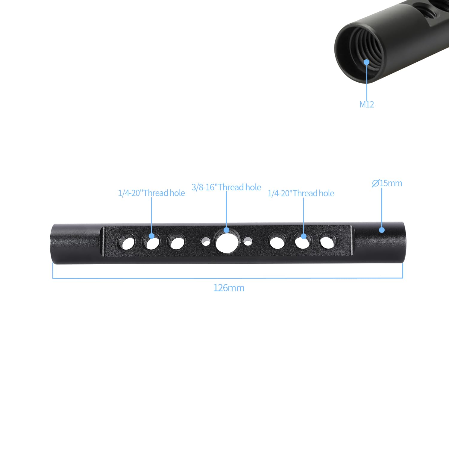 Niceyrig 5 Inch 15Mm Rod Aluminum Alloy Cheese Rod With 1/4 3/8 Locating Holes Applicable For Dslr 15Mm Rod Rail System - 544
