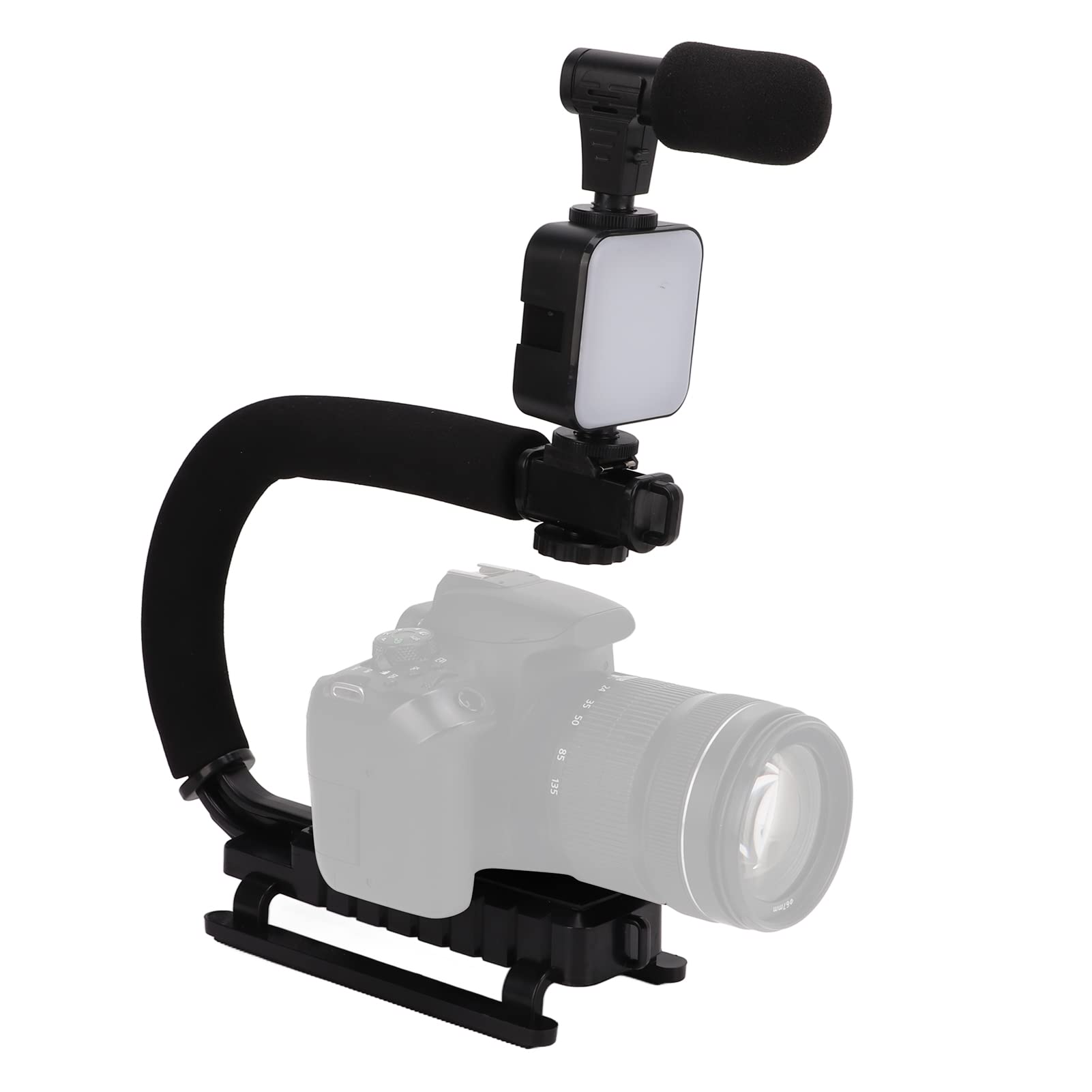 Byged Handheld Video Camera Stabilizer, Portable U Shaped Bracket With Led Light Microphone, Prevent Shaking When Shooting, For Slr Camera, Mobile Phone, Digital Camera, Video Recorder