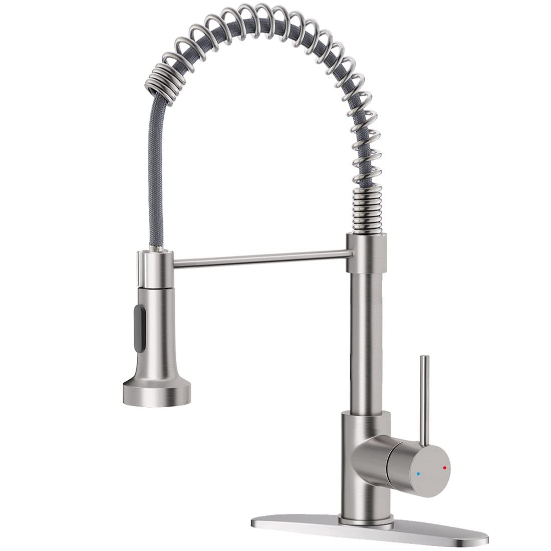 OWOFAN Kitchen Faucet with Pull Down Sprayer Brushed Nickel Stainless Steel Single Handle Pull Out Spring Sink Faucets - Koospark
