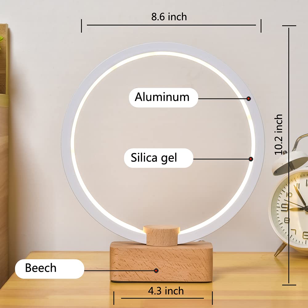 Basrae Modern Circle Nightstand Lamp,Led Table Lamps For Bedroom Bedside,3 Colors Desk Lamp For Living Room,Dimmable Reading Table Lights For Night Stand,Warm Light Brightness Level 10 Sub 5V