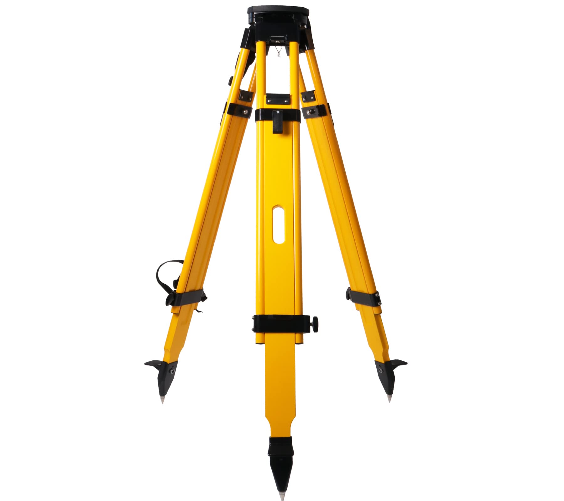 Mountlaser Fiberglass Surveying Tripod, Heavy Duty Yellow Fiberglass And Wood Tripod With Dual Clamp And Copper Center Screw For Robotic Total Stations And Theodolite (Round Head-B)