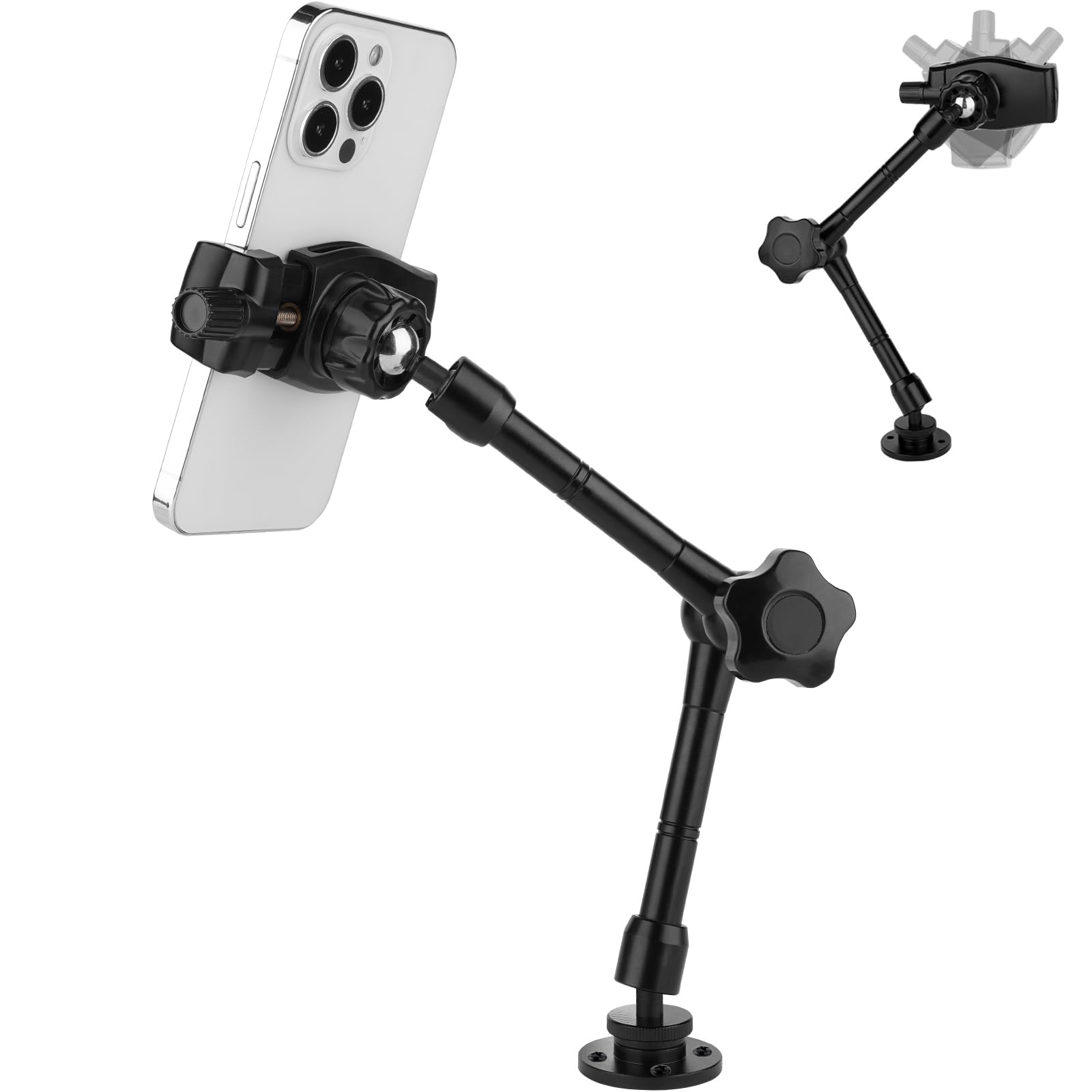 Mippko Wall Mount Phone Stand For Car/Desk/Boat/Desk/Vehicles Dashboard,360° Adjustable Aluminum Alloy Mount 10 Inch Arm Holder,Compatible With 3.57.5" Iphone/Htc/Lg/Huawei/Smartphones