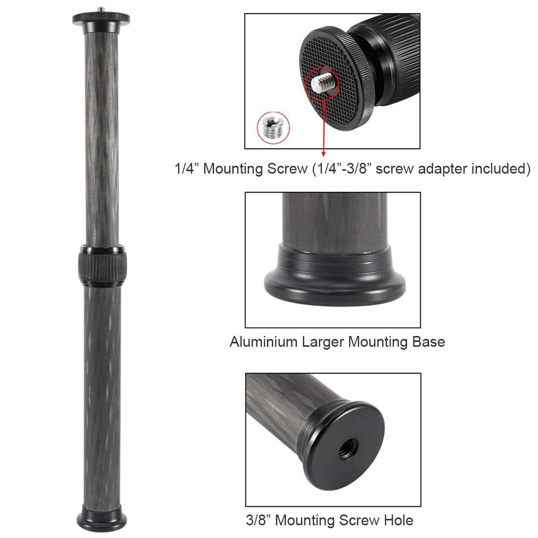 Dekeenstar Tripod Extension Tube Extender 22Mm Carbon Fiber 2 Section Center Column Extension Rod Compatible With Zhiyun Feiyutech Hohem Handheld Gimbals Tripods Ballhead Max Load 10Kg