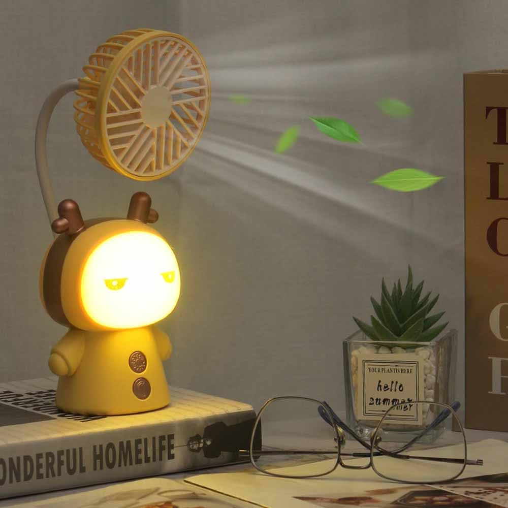 Mini Handheld Fan Cartoon Portable Fan With Night Light Usb Rechargeable Battery Operated Folding