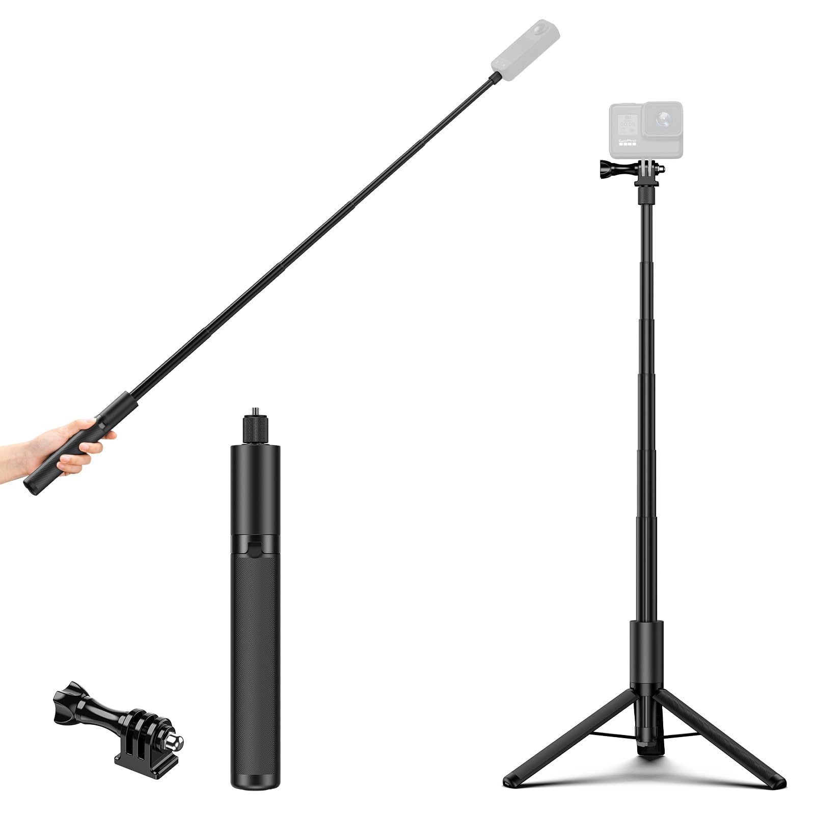 Camolo Geek 48" Invisible Selfie Stick Tripod, 1.2M Extendable Pole 360 Camera Tripod 2-In-1 Compatible With Gopro Max Hero 12 11 10 9 8 7 6 5 4, Dji Osmo Action, Insta360 X4 X3 One X2 X R Go 3S 3 2 Action