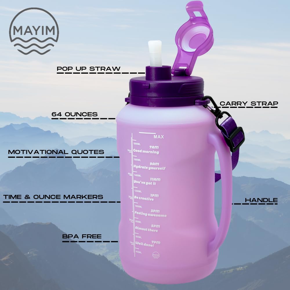 Mayim Large Collapsible Water Bottles With Time Markers, Silicone Travel Tumbler With Carry Strap