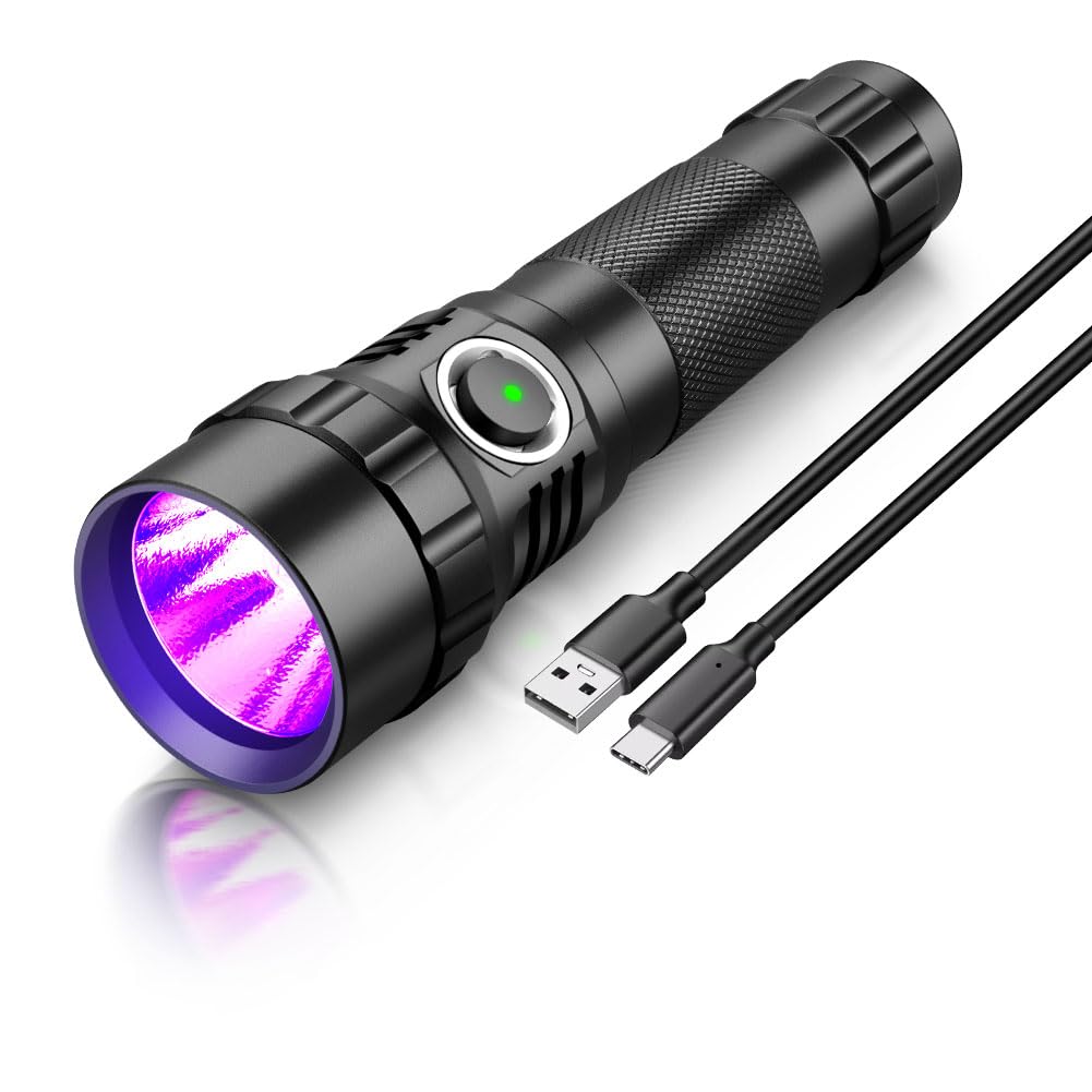 Uniquefire 501B-Pro 395Nm Uv Flashlight, High Power 10W Usb Rechargeable Uv Resin Light, 2 Mode Led Handheld Uv Flashlights Powerful Handheld Detector For Pet Urine, Fluorescence Etc.