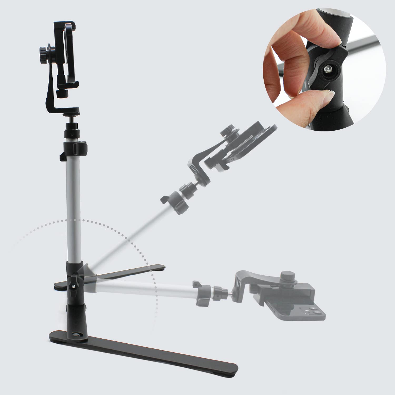 Ls Limo Studio Limostudio Limostudio Table Top Smartphone, Cellphone Holder Stand, 17 Inch Height & Adjustable, Mini Ball Head Angle Control, Stable Base With Efficient Space Use Between Legs, Multi Purpose Tabletop, Agg2934