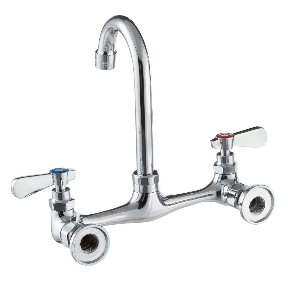 Royal Britania Commercial Wall Mount Kitchen Sink Faucet, 8 Inch Centers, Gooseneck Nozzle, Chrome Finish