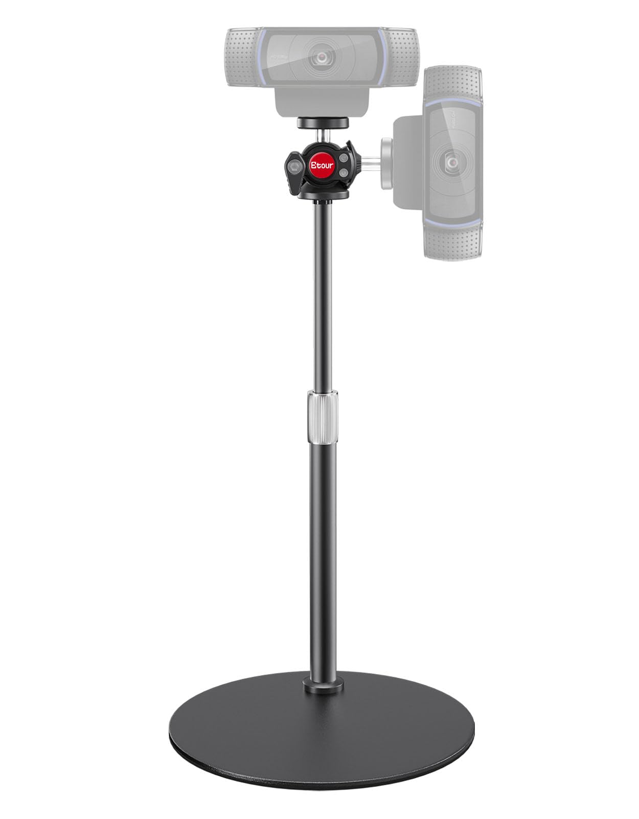 Etour Webcam Stand For Desk, With 360 Ballhead, Heavy Base Height Adjustable Tripod For Logitech Webcam C922 C930E C920 C615 C960 C920X Brio 4K Nexigo N60, Phone Mount, Gopro With 1/4" Thread