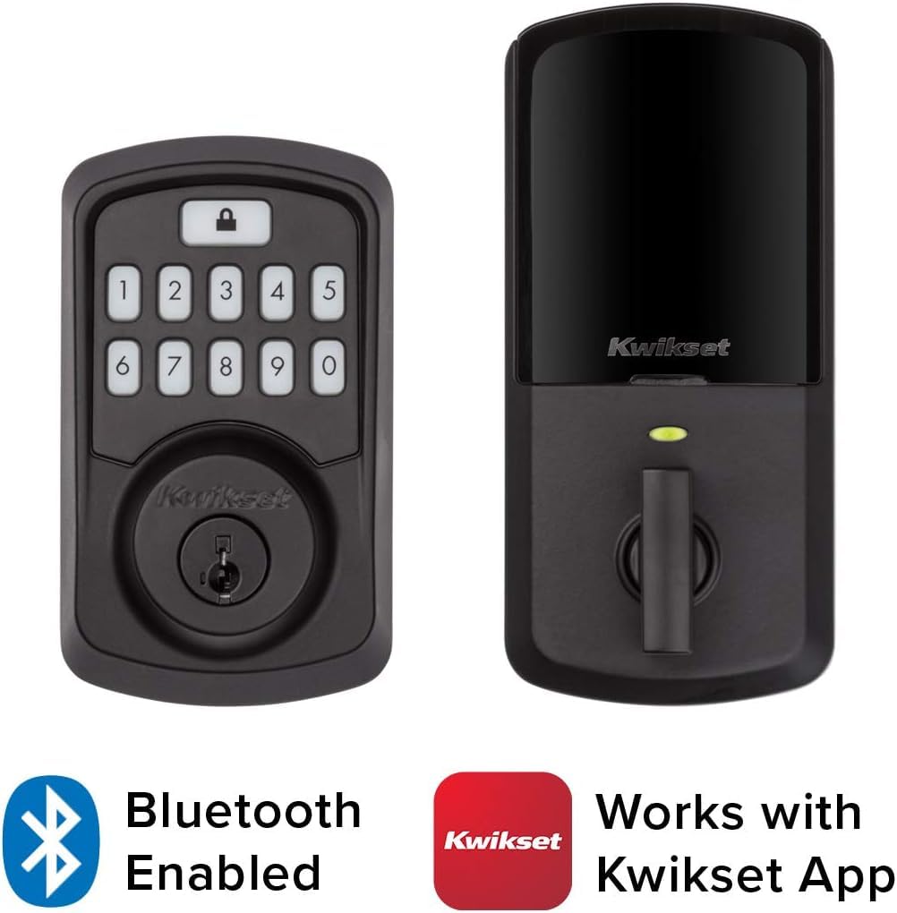 Kwikset 99420-003 Aura Bluetooth Programmable Keypad Door Lock Deadbolt Featuring Smartkey Security, Iron Black