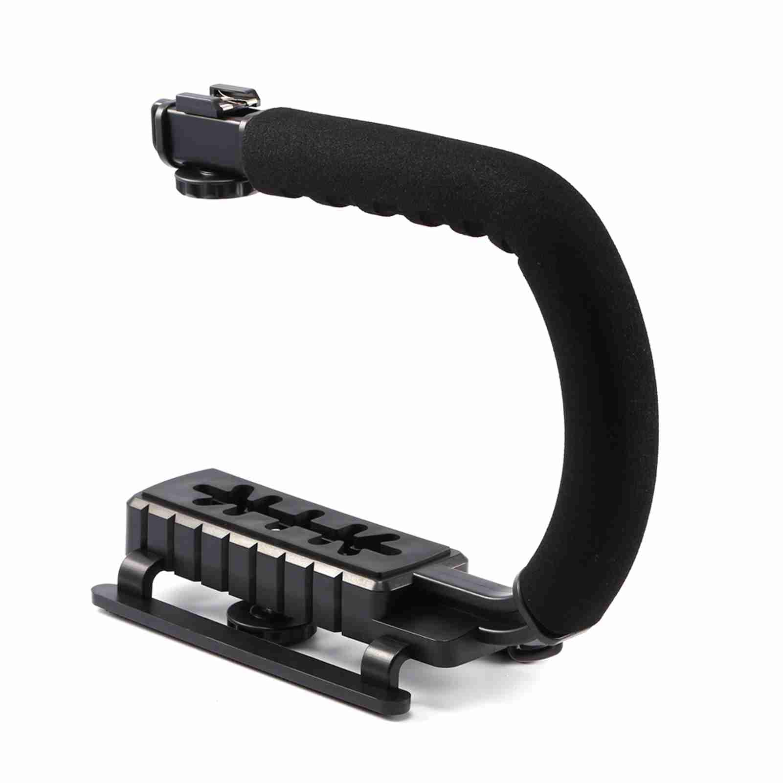 Rexvtns Black Super Grip Camera Stabilizing Handle  Steady - Cam For Dslr/Dv Camcorder  Shockproof Abs Plastic With Secure Rubber Rails  Hot Shoe Mount For Illumination & Microphones