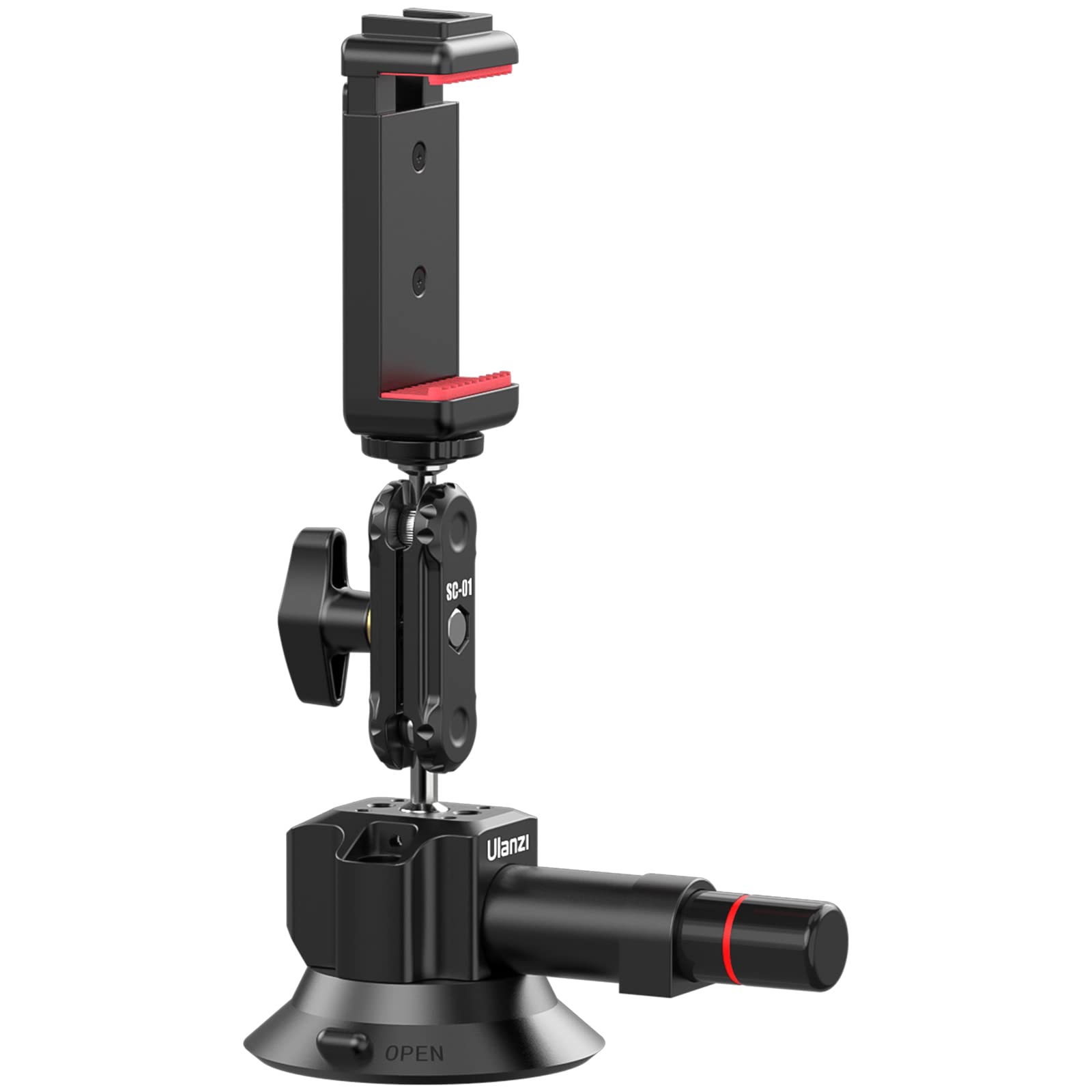 Uurig Sc-01 Suction Mount 3" For Vlogging Action Camera Car W Smartphone Clamp For Iphone 16 15 14 13 Pro Max, 1/4" Magic Arm Adapter Mount Desk Suciton Mount For Car Windshield Window