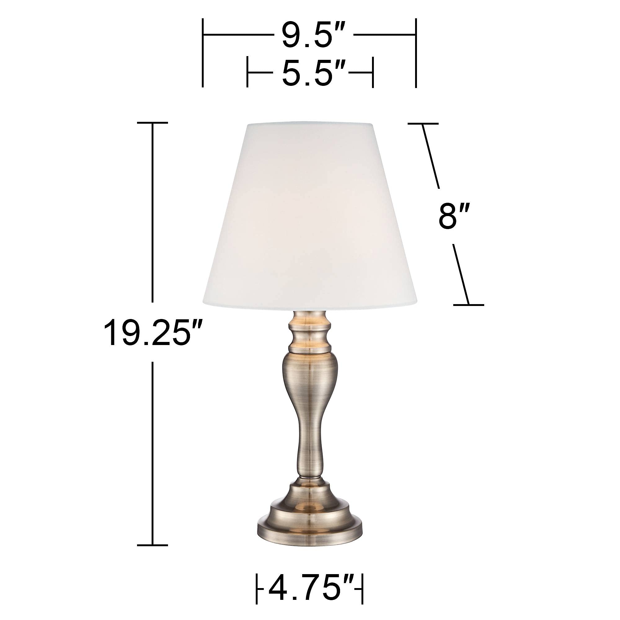 Regency Hill Thom Traditional Candlestick Accent Table Lamp 19 1/4" High Brass Gold Metal White Bell Shade Touch On Off For Living Room Bedroom House Bedside Nightstand Home Office Family