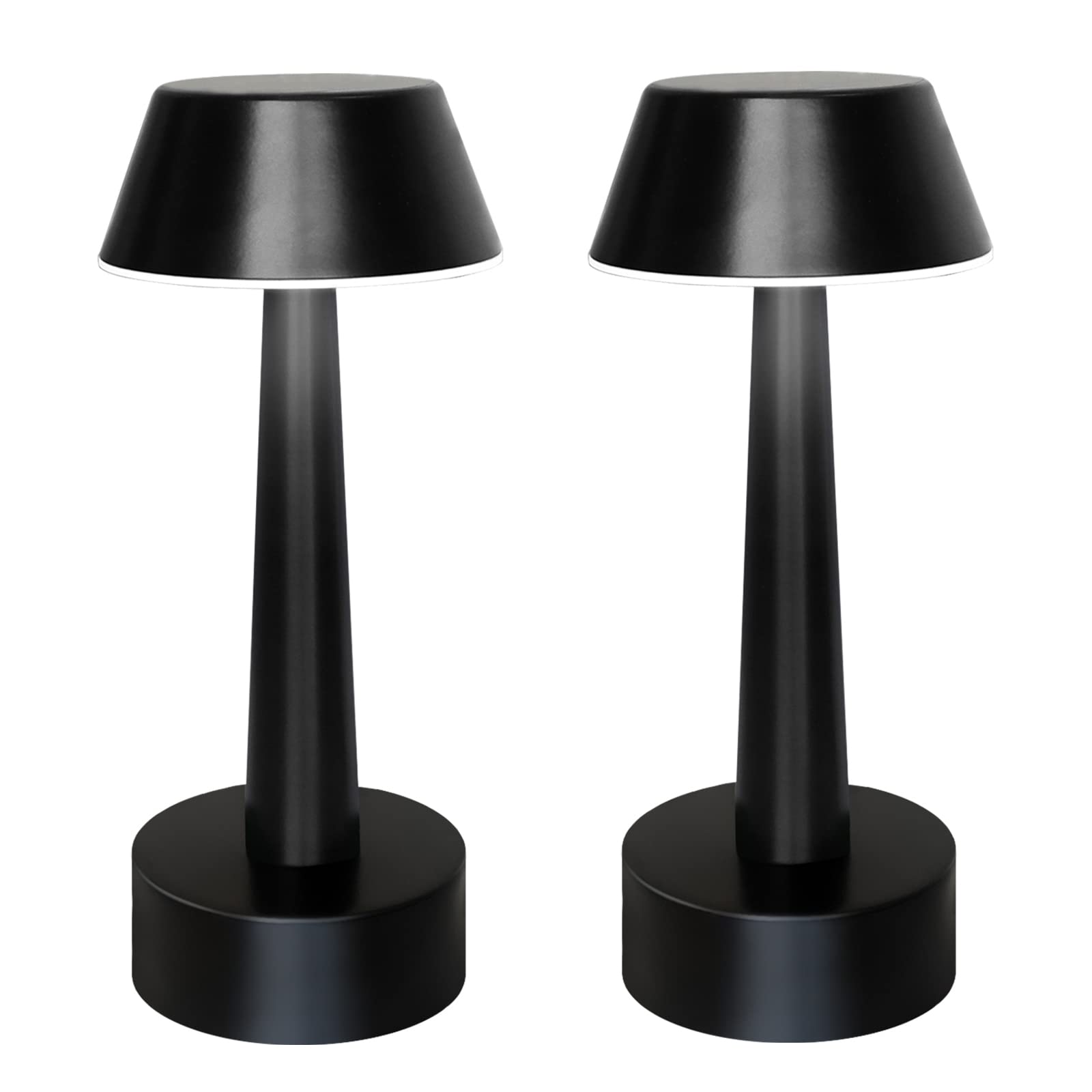 Umexus 2 Pack Rechargeable Small Cordless Table Lamp, Led Battery Operated Touch 3 Color Dimming Bedside Nightstand Desk Lamps Metal Portable Night Lights For Bedroom Bar Restaurant Outdoor Black