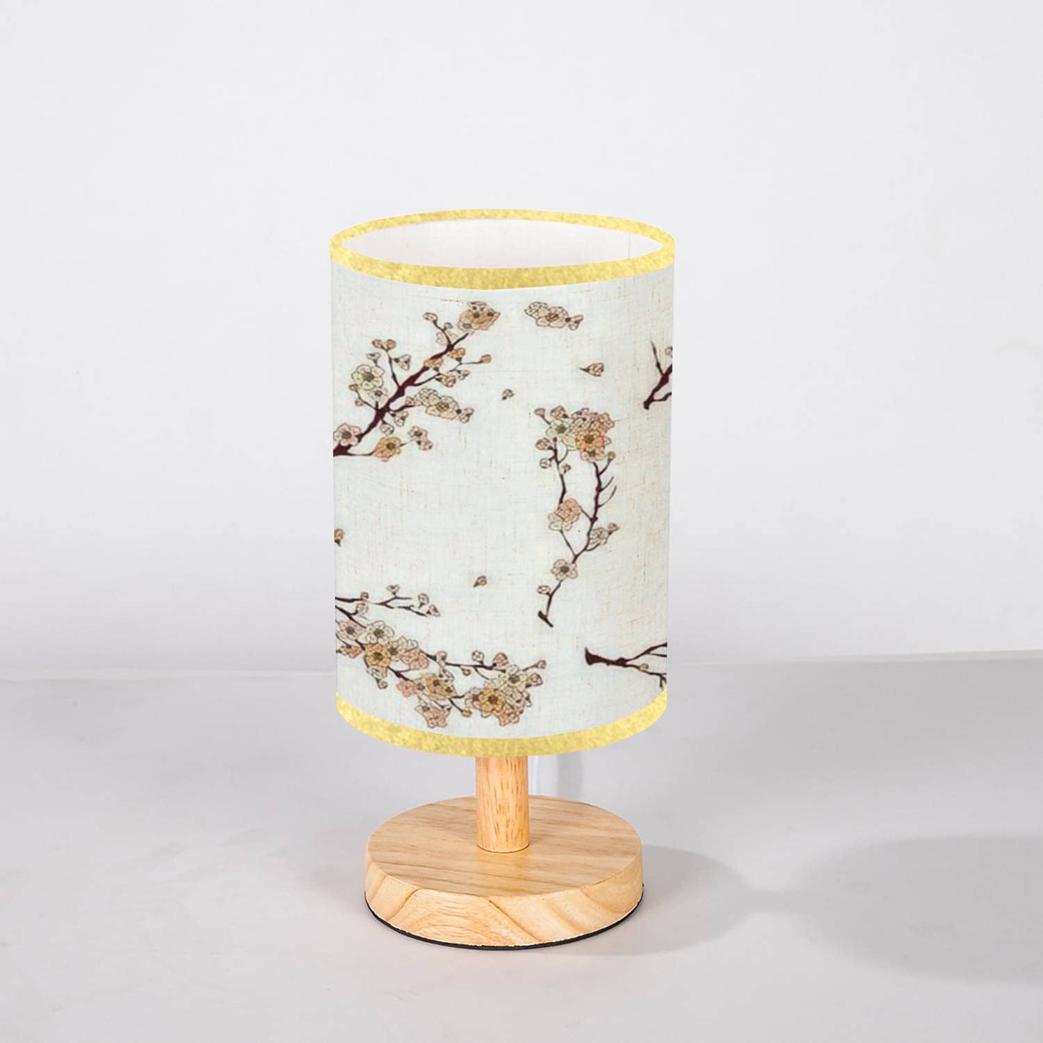 Lopyeijfg Minimalist Bedside Table Lamp Japanese Flower Cherry Blossom Or Peach Blossom For Tattoo Isolate On Wood Nightstand Lamp Bedside Desk Lamp Wood Base Flaxen Fabric Shade For Bedroom Living Room