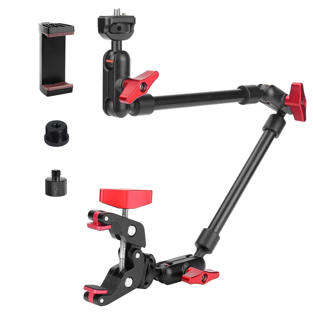 Jebutu 22" Magic Arm W Clamp Camera Mount, Adjustable Articulating Arm Friction Camera Boom Arm W 1/4" Thread, Overhead Camera Desk Phone Mount Clamp Stand For Tripod Light Webcam Mic Video Rig