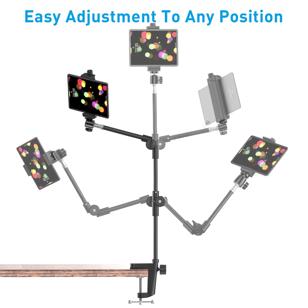 Kdd Webcam Stand Camera Mount With Phone Holder, 22 Inch Foldable Flexible Gooseneck Cell Phone Clamp & Table Projector Mount, For Logitech C922 C930E C920S C920 C960 Brio 4K, Gopro Hero 8 7 6 5