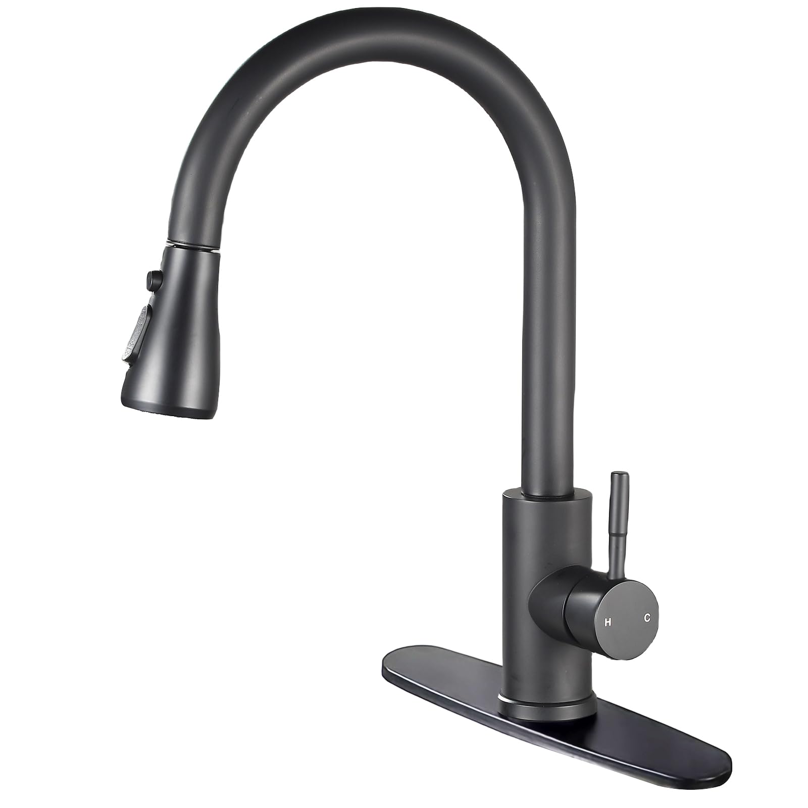 Jorilaisa Kitchen Faucet With Pull Down Sprayer Black 1 Or 3 Hole Single Handle Kitchen Sink Faucet,Grifos De Cocina, High Arc Stainless Steelmodern Faucet With Deck Plate Pull Out For Kitchen