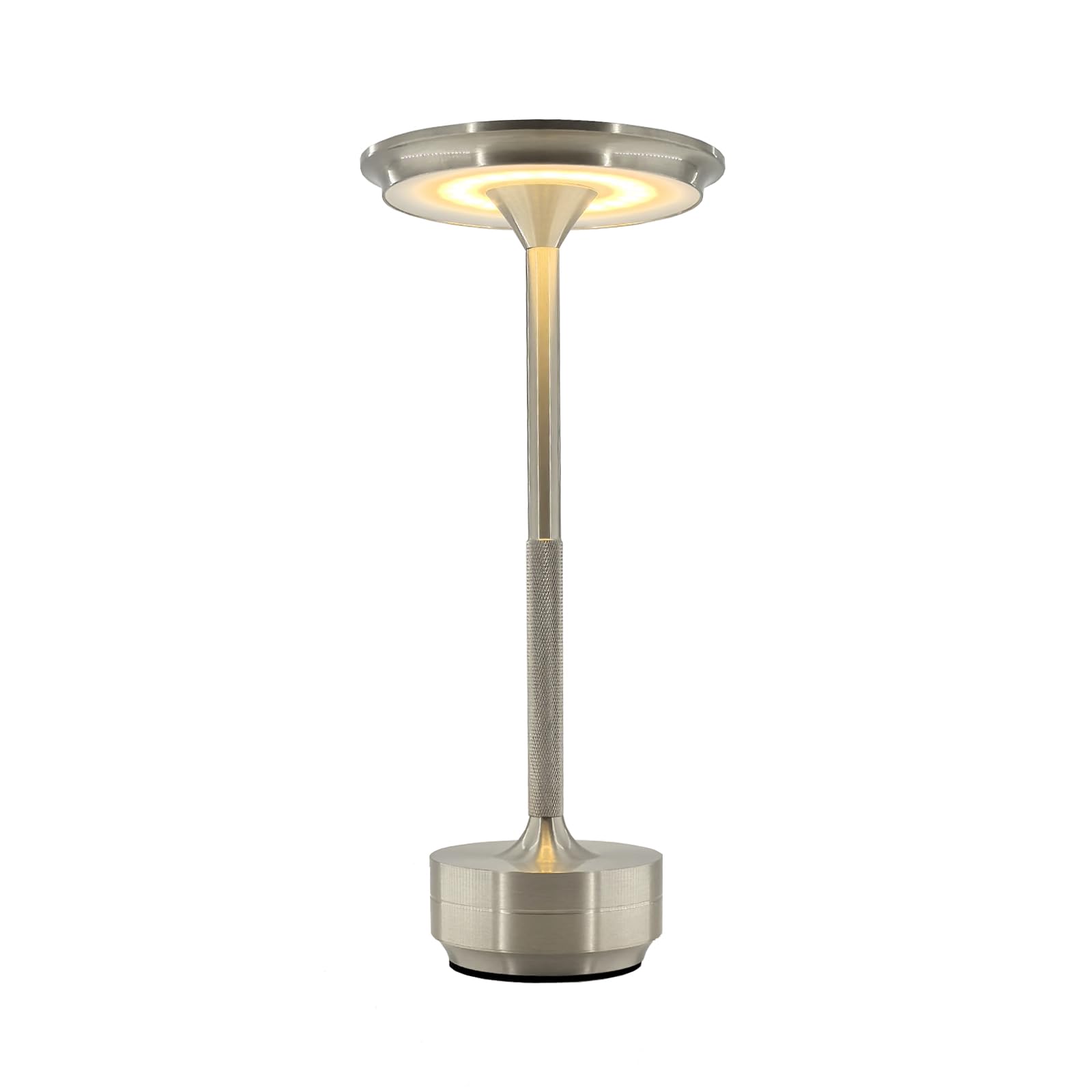 Reddragon Lighting Dimmable Brushed Nickel Silver Cordless Table Lamp Rechargeable, Portable Small Mushroom Battery Table Light Usb Bedside Desk Lamp For Dinning Room, Living Room, Bedroom, Outdoor Patio (Silver)