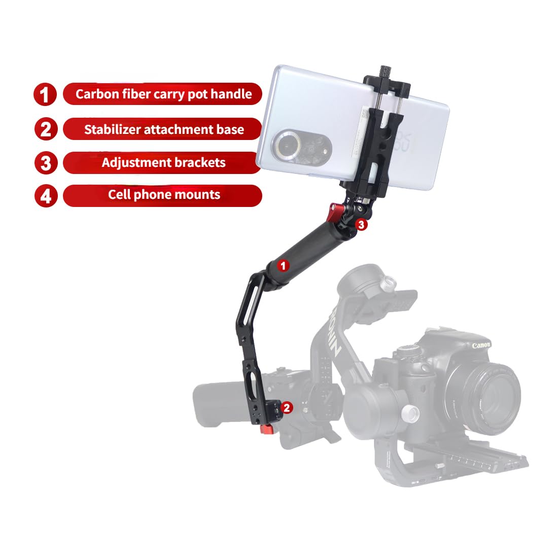 Novelgoal Carbon Fiber L Bracket Handle Grip With Foldable Cold Shoe Mount Compatible With Dji Ronin Rs2 Rsc2 Mini Handheld Gimbal Stabilizer Accessory (4In1 Kit)