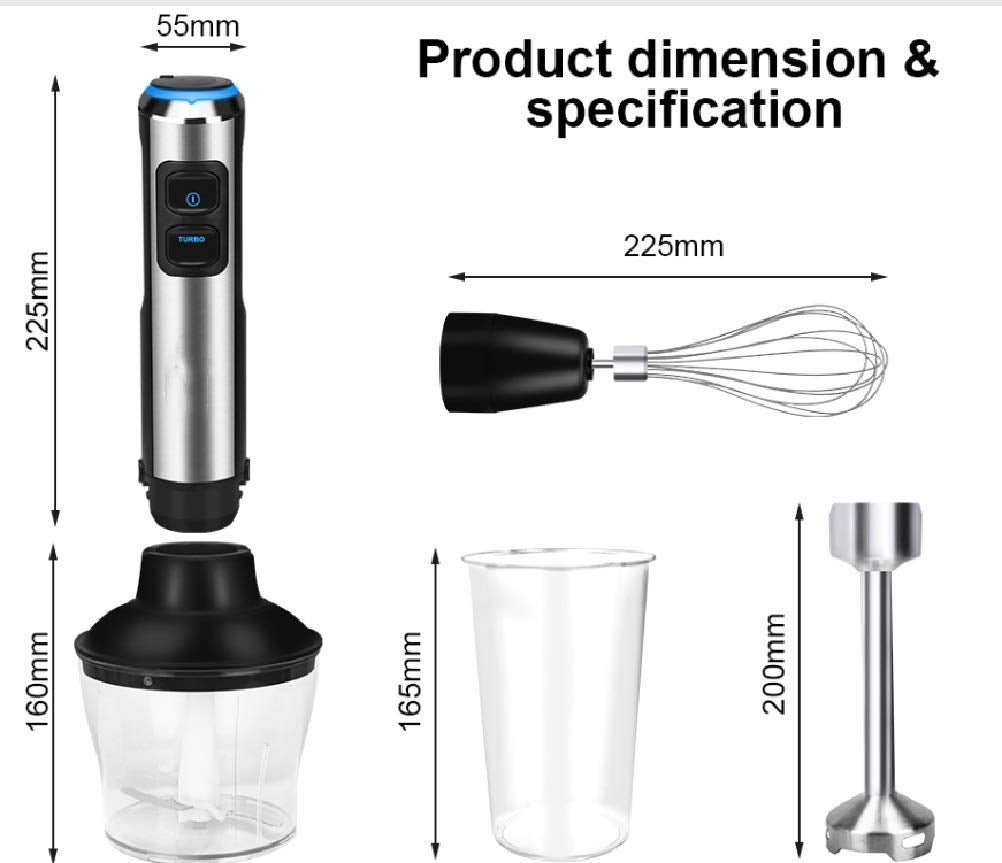 Efkerggjgtgtgjhpwelp 4 In 1 1500W Electric Stick Hand Blender Mixer Hand Immersion Egg Whisk Mixer Juicer Meat Grinder Food Processor