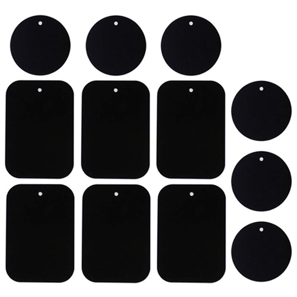 Dstelin Smartphones Metal Plate 12 Pack For Phone Car Mount Holder Cradle With 3M Adhesive (Compatible With Magnetic Mounts) - 6 Rectangle And 6 Round, Black