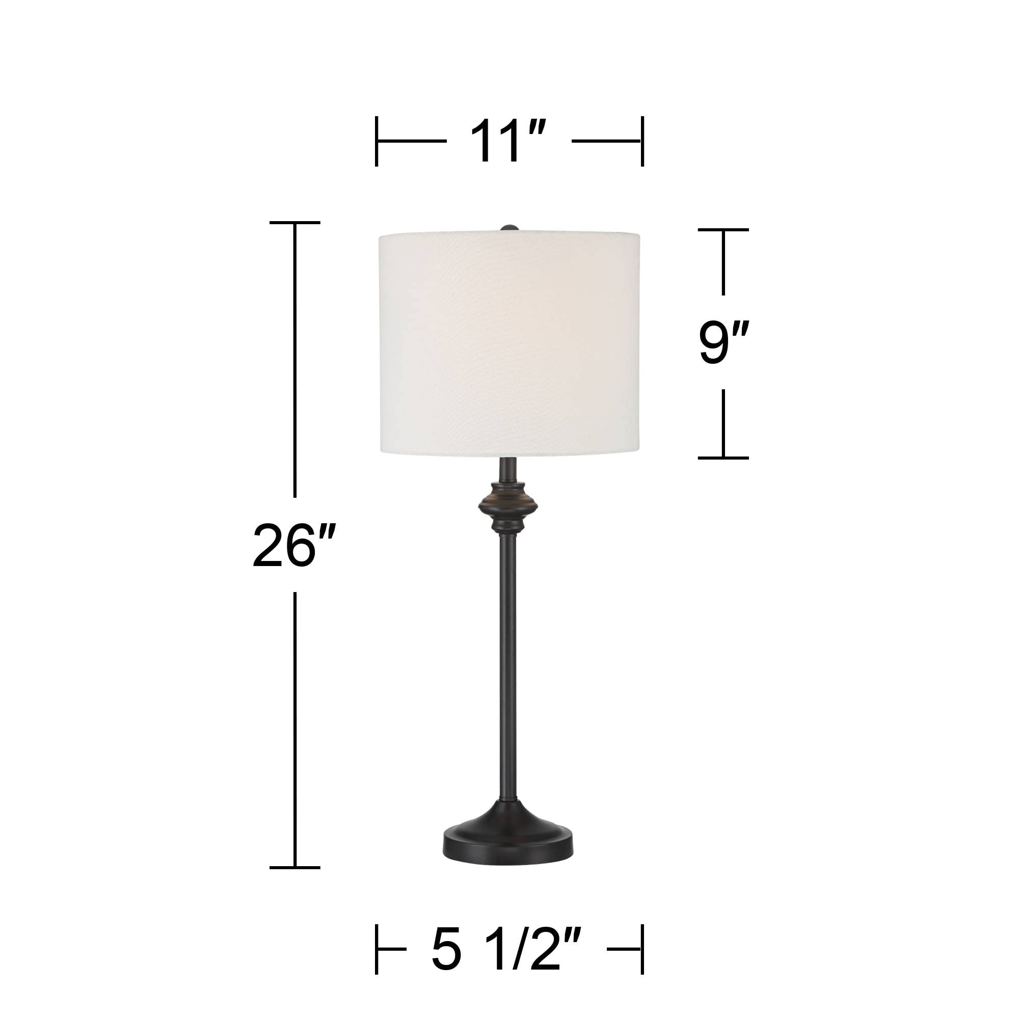 360 Lighting Lynn 26" Tall Skinny Buffet Modern Table Lamps Set Of 2 Black Metal Fabric White Shade Living Room Bedroom Bedside Nightstand House Office Home Reading Kitchen Entryway Console Family