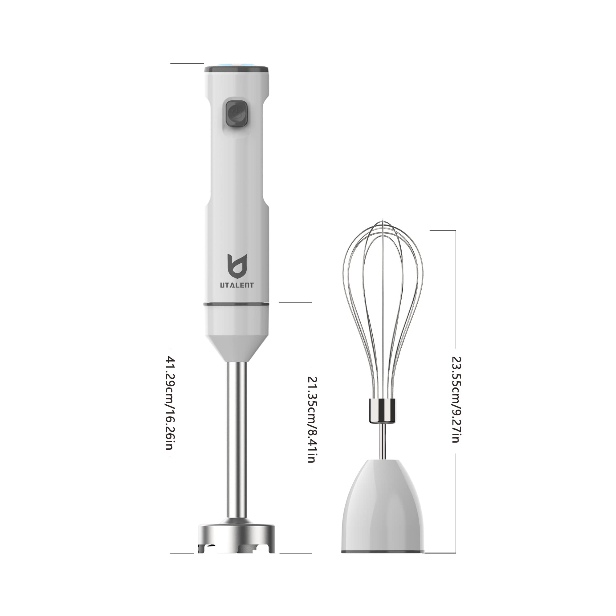 Utalent Cordless Hand Blender, Variable Speed Immersion Blender Handheld Rechargeable, With Usb-C Charging Cable, Egg Whisk, For Smoothies, Milkshakes, Hummus And Soups – White