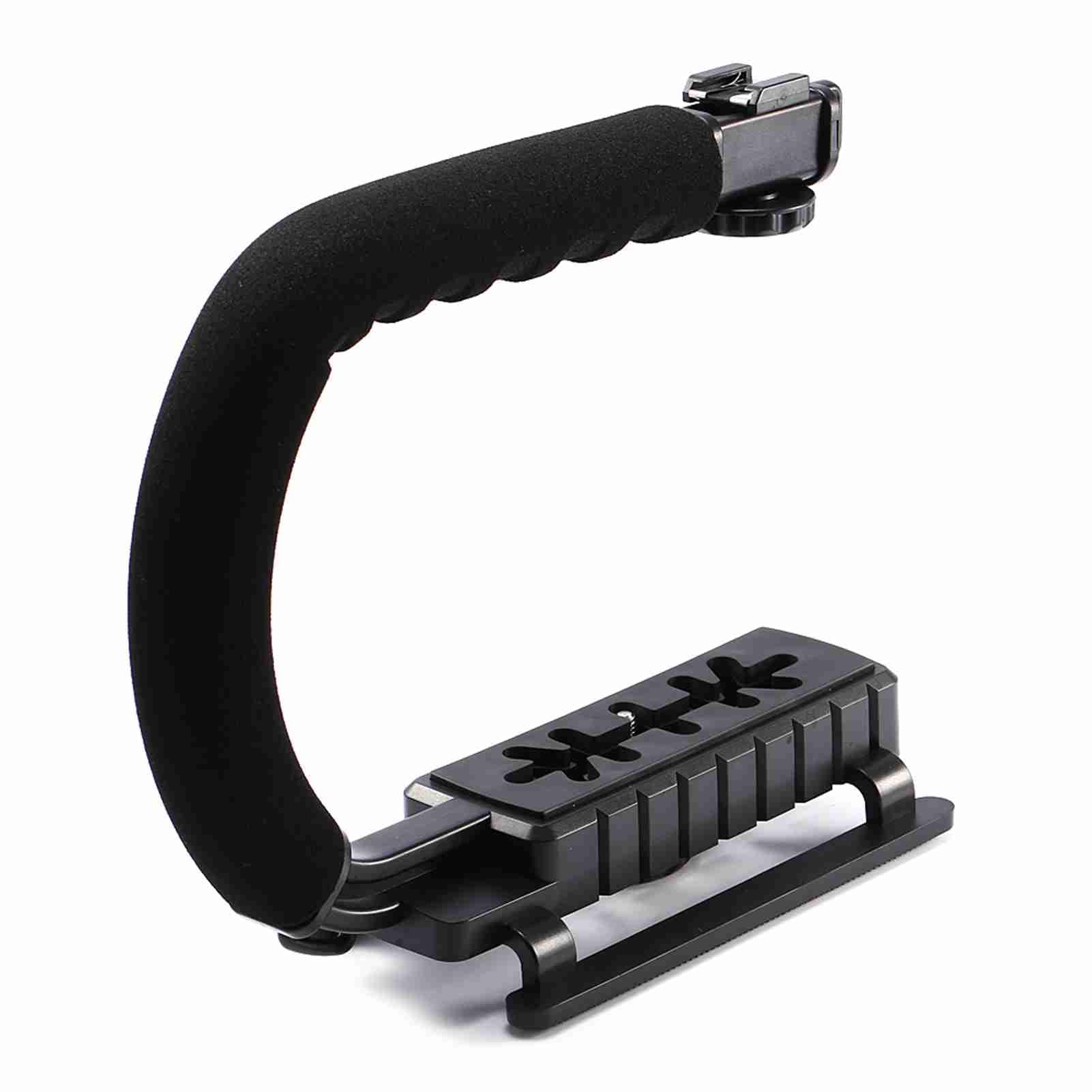 Rexvtns Black Super Grip Camera Stabilizing Handle  Steady - Cam For Dslr/Dv Camcorder  Shockproof Abs Plastic With Secure Rubber Rails  Hot Shoe Mount For Illumination & Microphones