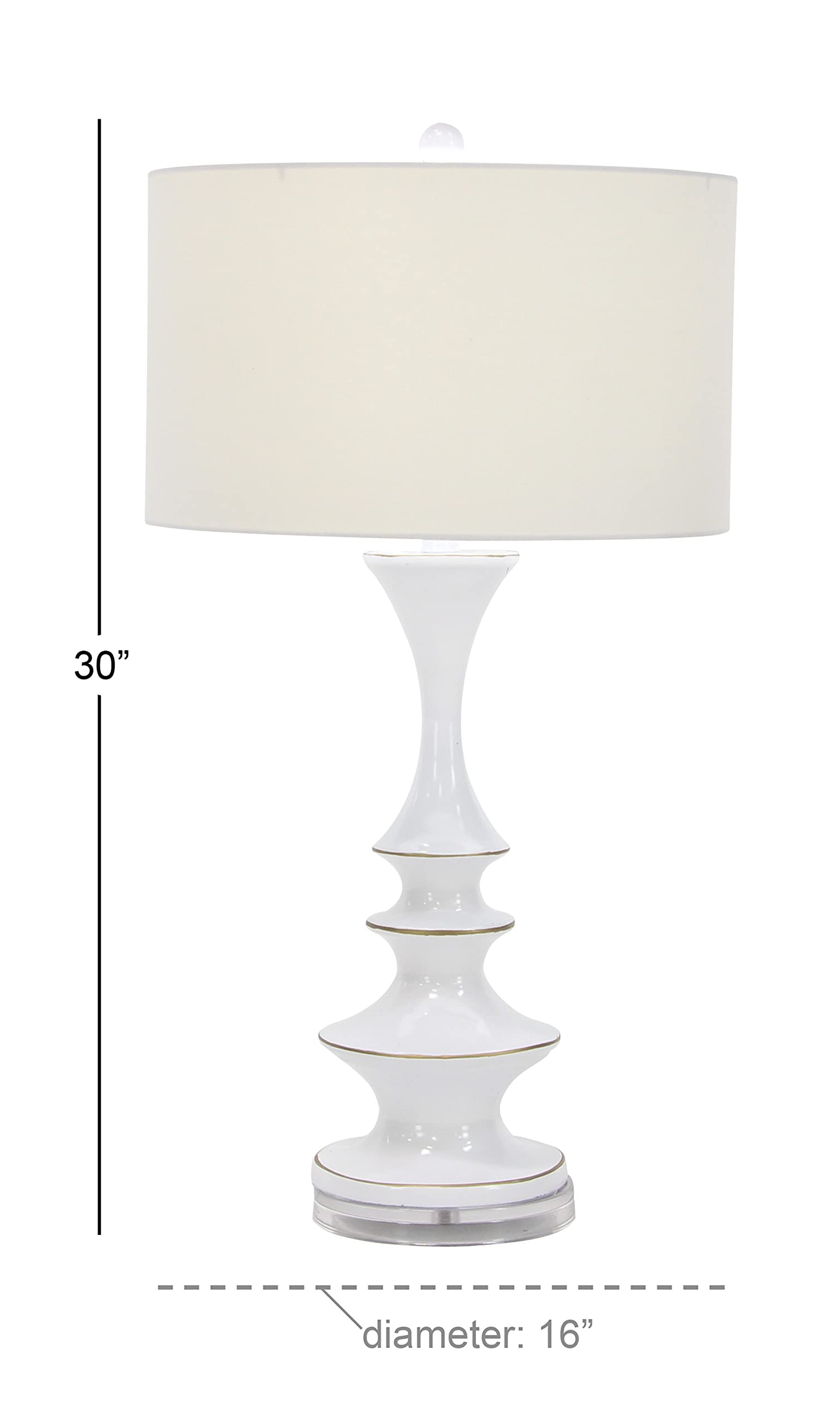 Deco 79 Polystone Room Table Lamp Accent Lamp With Gold Accents, Lamp 16" X 16" X 30", White