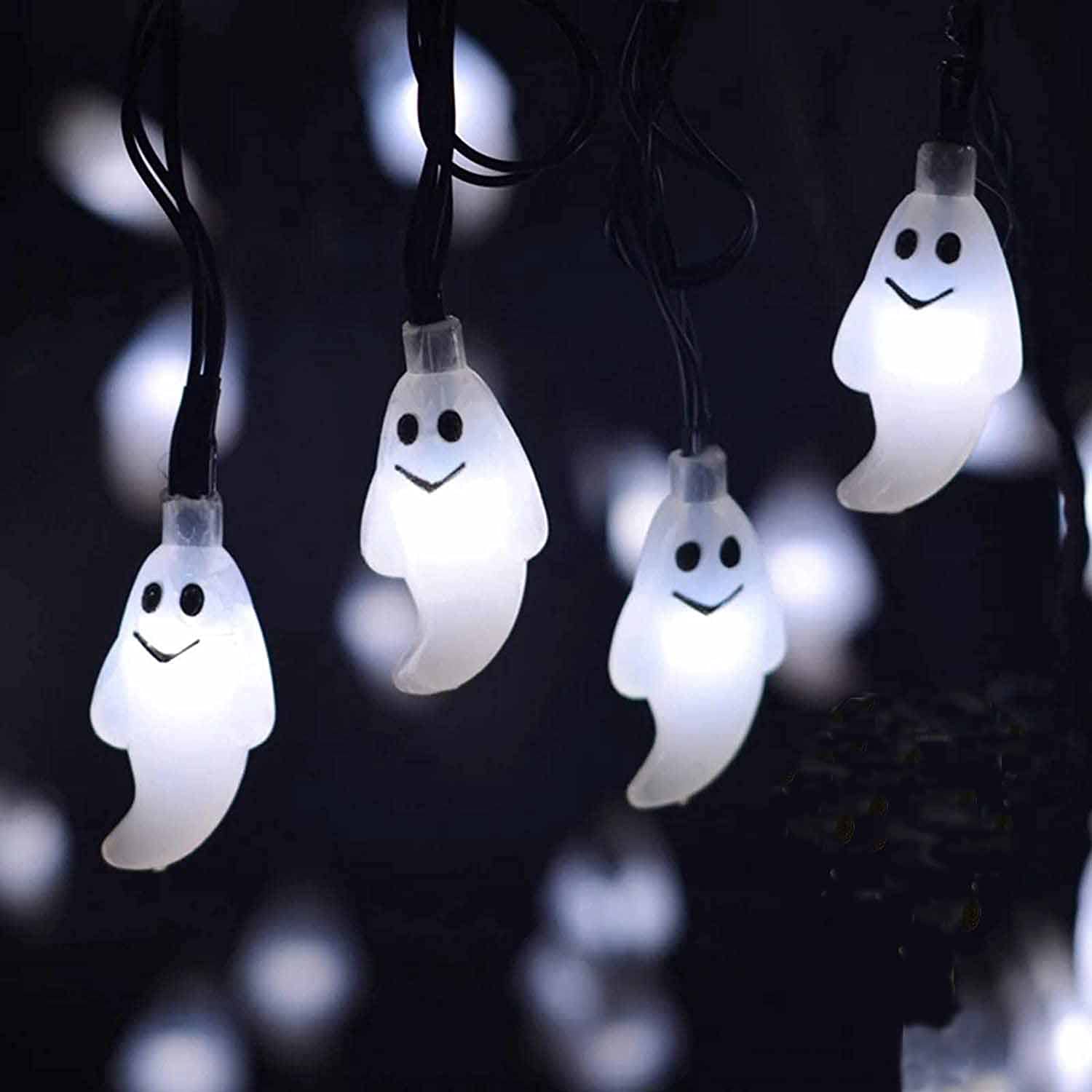 Snomyrs Halloween Decoration Lights 21Ft Led Ghost String Lights 30 Led Battery Powered String Light With 8 Modes For Patio Garden Gate Yard Halloween Christmas Decoration(White)