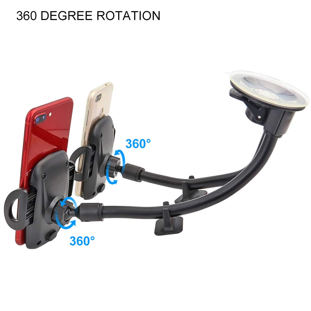Kolasels Dual Phone Holder For Car, Phone Mount For Truck Windshield/Dashboard Compatible With Iphone 11/Xs/Xr/X/8 Plus/8/7/6, Samsung Note 10+/10/9/8/7, Htc, Lg And More 3.5-6.5 Inch Cell Phone