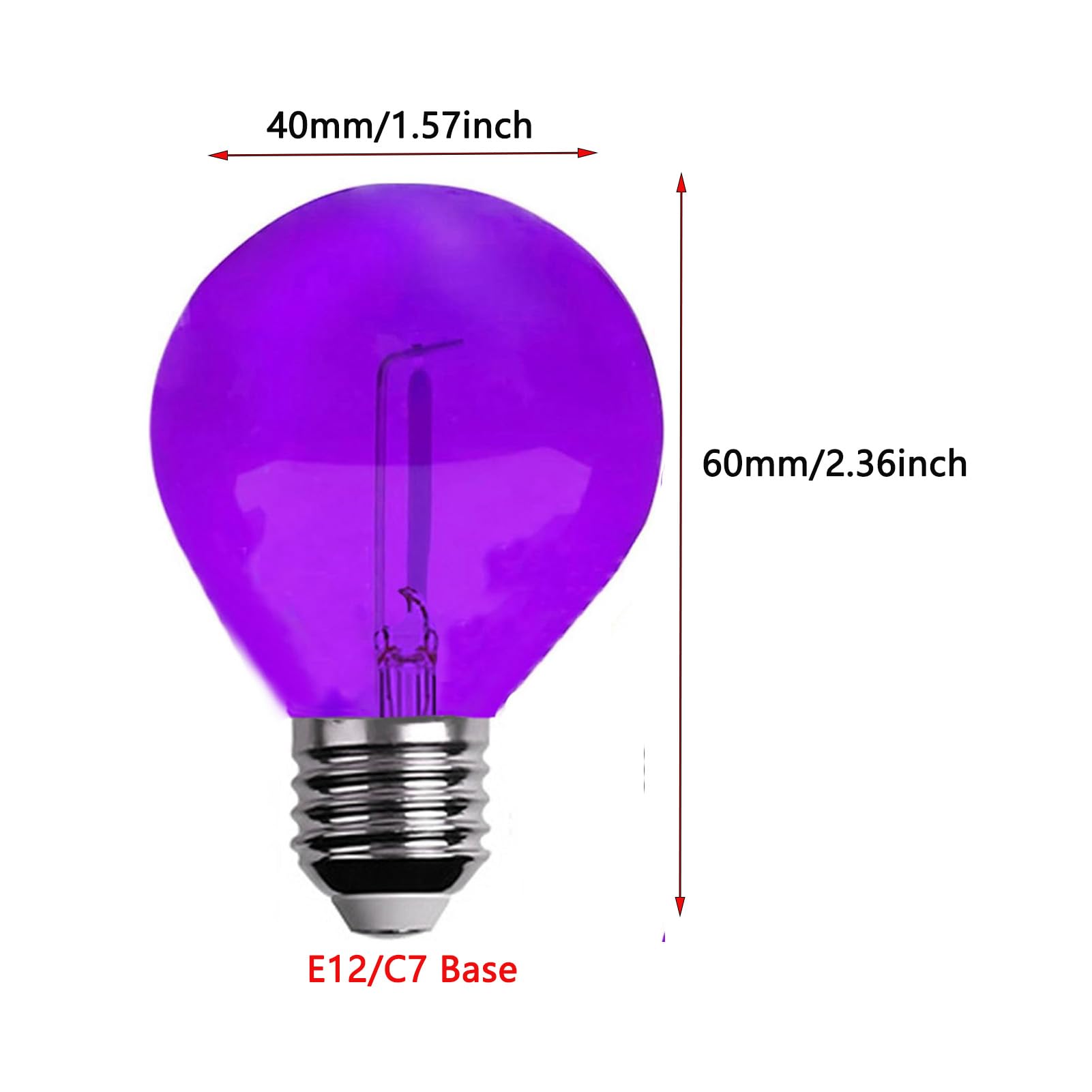 Juzizjmefod G40 Light Bulbs Replacement Purple 1W Shatterproof Plastic Led Globe Bulbs G40 Led String Lights Replacement Bulb E12/C7 Candelabra Base For Indoor Outdoor Patio String Lights,15 Pack(Purple)