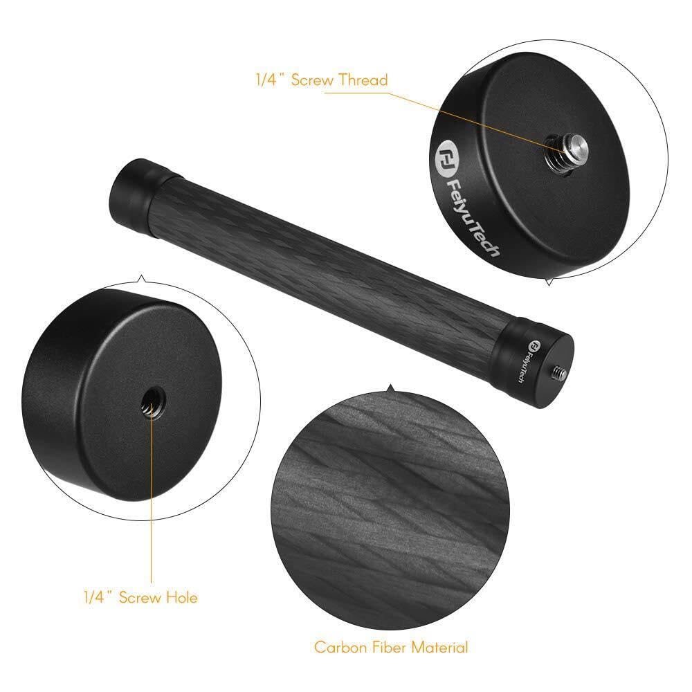 Feiyutech 10.8" (275Mm) Carbon Fiber Extension Pole – Lightweight, Durable With 1/4"-20 Screw, Compatible With Camera Gimbals, Tripods & Monopods