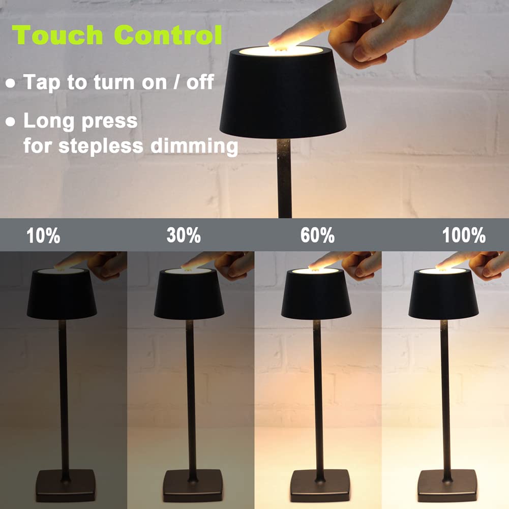 Seihoae Cordless Table Lamps Rechargeable, 5200Mah Battery, Ip54 Waterproof, Aluminum Alloy, Touch Dimming For Indoor Outdoor Restaurant Buffet Bar Coffee Shop, Gold