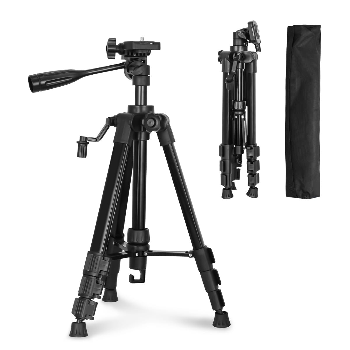 Jeppo 46.85" Lightweight Adjustable Aluminum Tripod For Laser Level, With Bubble Level, 1/4"-20 Thread Interface, 3-Way Swivel Pan Head
