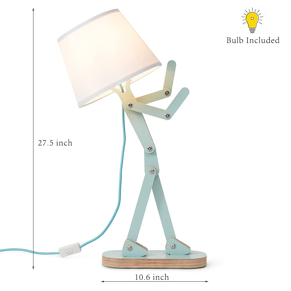 Hroome Cool Kids Desk Lamp Swing Arm Wood Adjustable Aqua Blue Fun Table Lamp Bedside Light For Reading//Girls/Boys/Bedrooms/Living Room/Office - Pea Green, Bulb Included