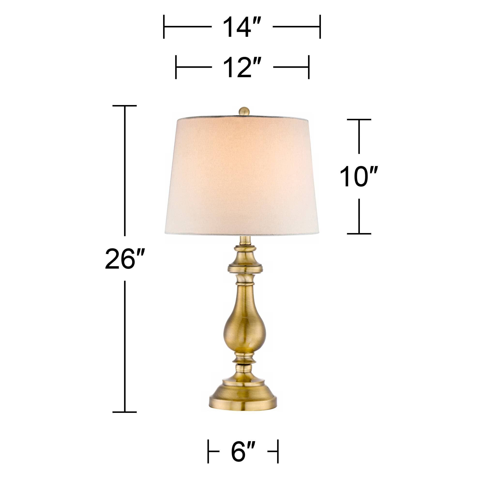 Regency Hill Traditional Style Table Lamp 26" High Antique Brass Gold Metal Candlestick White Tan Fabric Drum Shade Decor For Living Room Bedroom House Bedside Nightstand Home Office Family