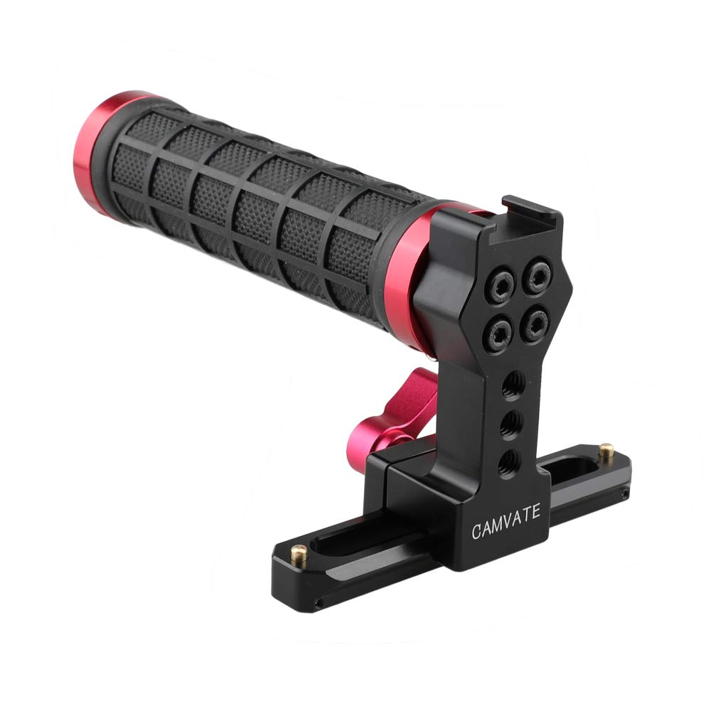 Camvate Quick Release Rubber Grip Top Handle With Nato Rail For Blackmagic Pocket Cinema Camera (Red) - 1498