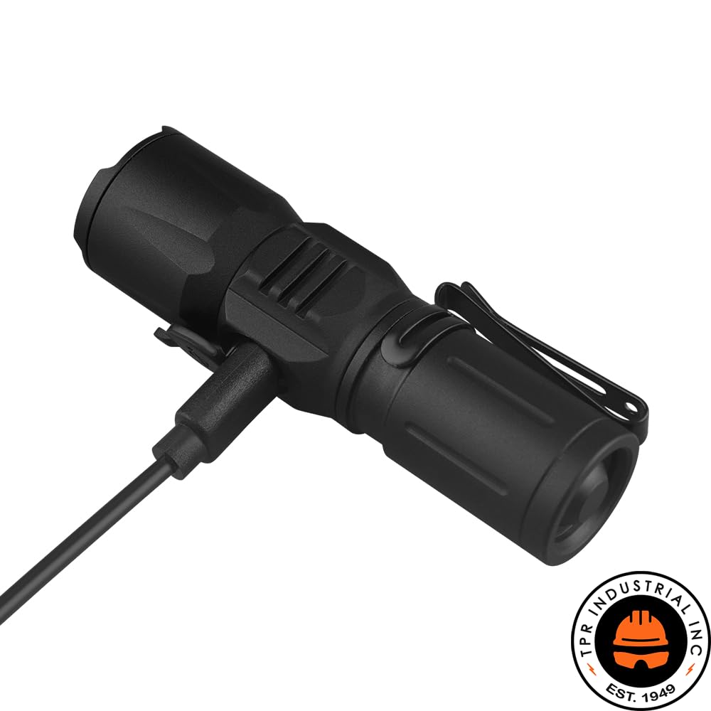 Tpr Industrial Edc Flashlight - Usb C Rechargeable, 500 Lumens, Hard Hat, And Safety Helmet Compatible, Black