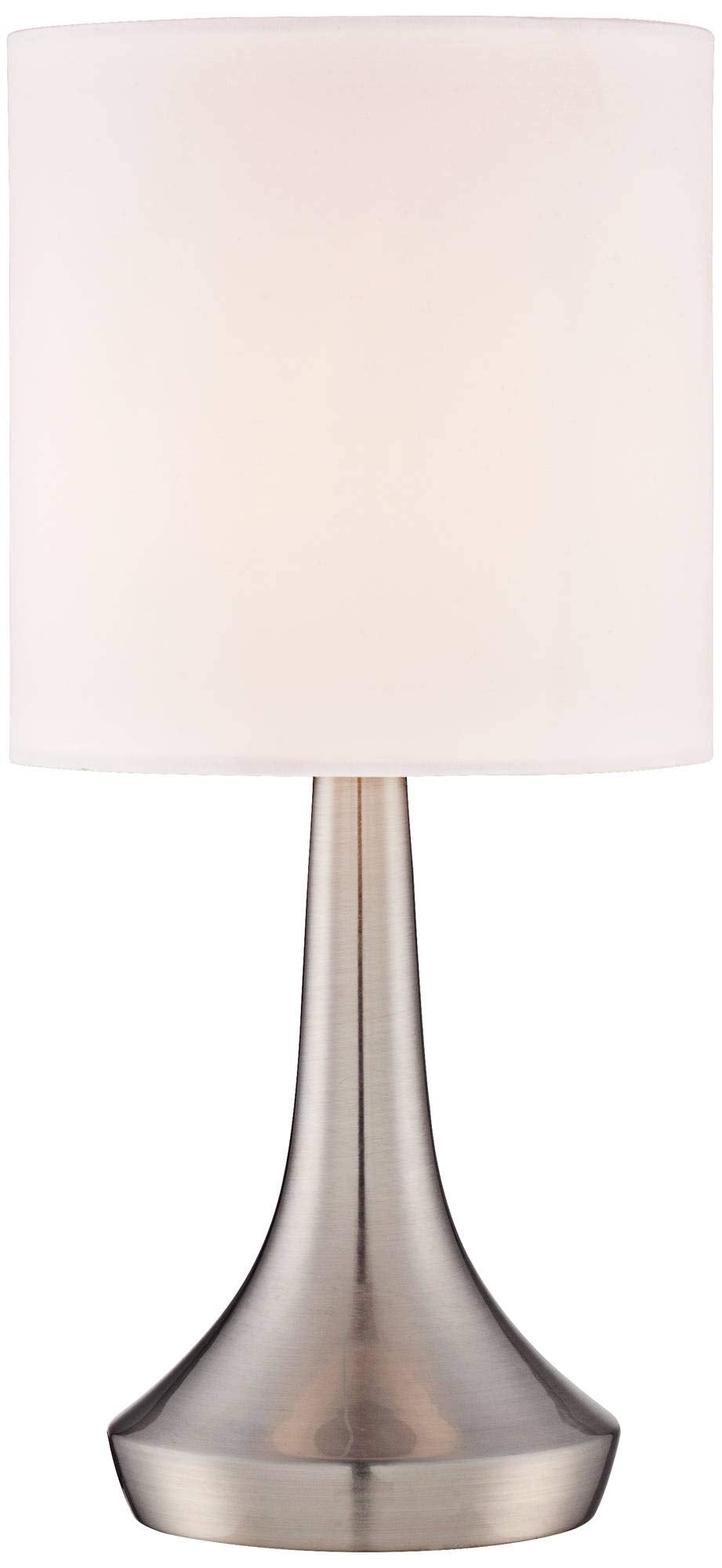 360 Lighting Zofia Modern Accent Table Lamps 13" Tall Set Of 2 Brushed Nickel Silver Tapered Metal Touch On Off White Fabric Drum Shade For Bedroom House Bedside Nightstand Office Entryway