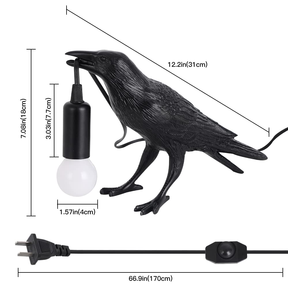 Ovanus Crow Lamp - Raven Lamp Adjustable Brightness With Bulb，Bird Lamp，Crow Light Decor For Bedside Bedroom Living Room Decor
