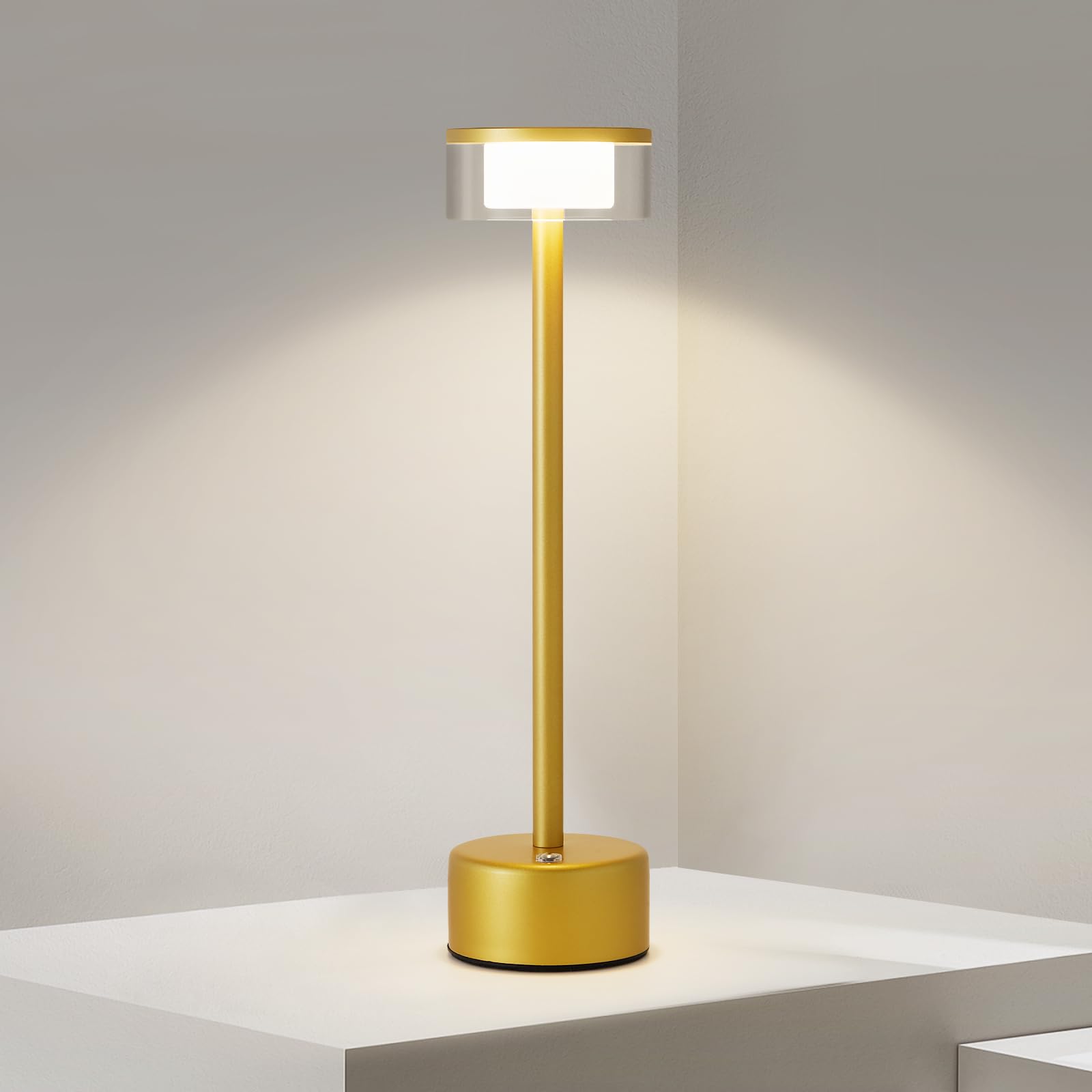 Nuanshued Cordless Table Lamp Rechargeable,5000Mah Battery Operated Table Lamp,Led 3 Color 3000K/4500K/6000K Steepless Dimming Gold Desk Lamp,Bedside Lamp With Acrylic Shade,Portable Night Light For Bedroom