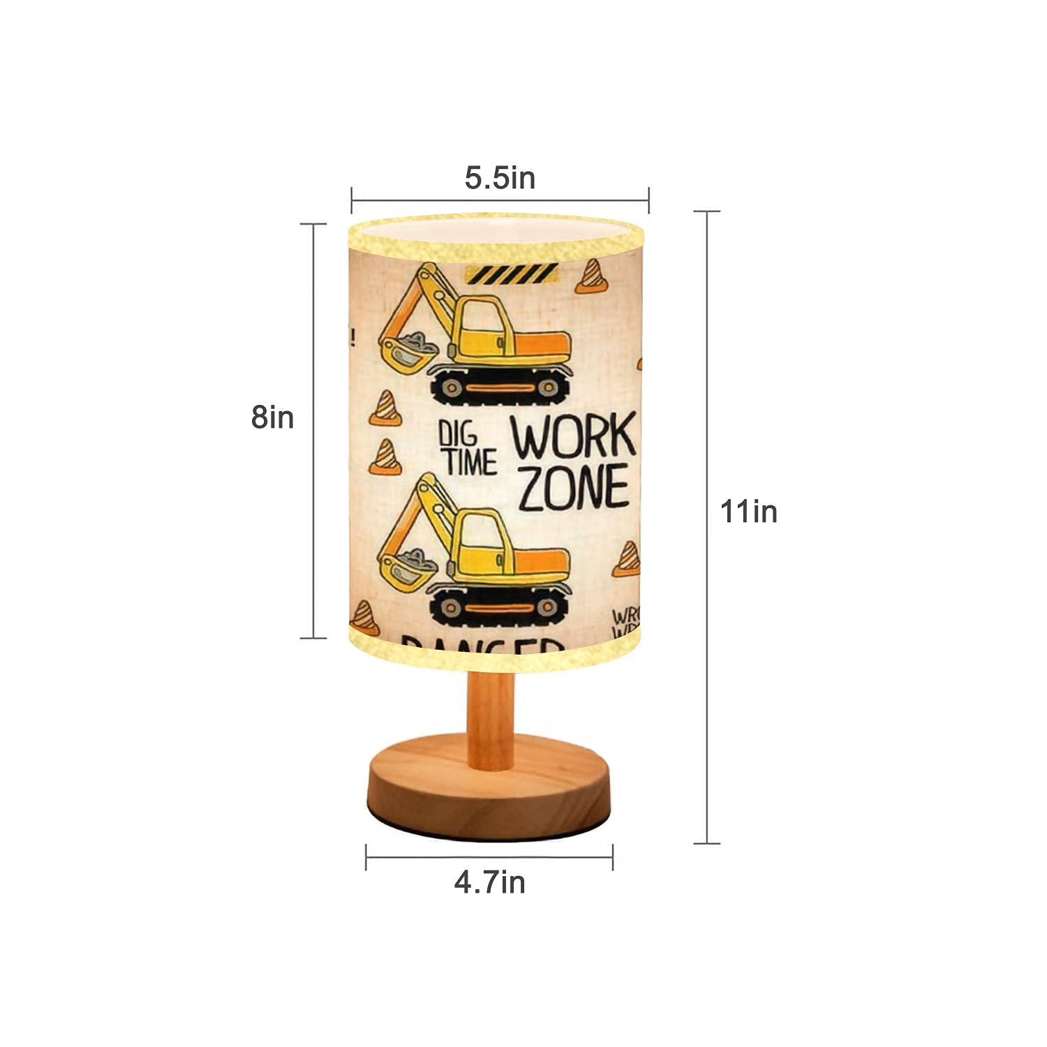 Rainfallaring Minimalist Bedside Table Lamp Seamless Pattern With Hand Drawn Construction Machines Kids Solid Wood Nightstand Lamp Bedside Desk Lamp Wood Base Flaxen Fabric Shade For Bedroom Living Room